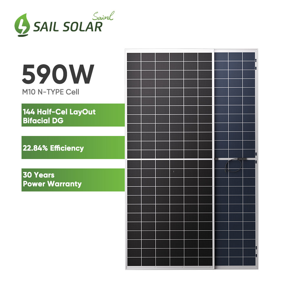 Módulo de painel solar fotovoltaico tipo N de vidro duplo bifacial 555W 560W 565W 570W 575W 580W