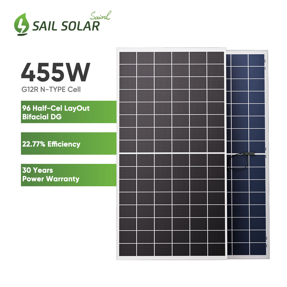 Sail Solar 96 Células Layout Bifacial Double Glass Solar Painel 435W 440W 450W