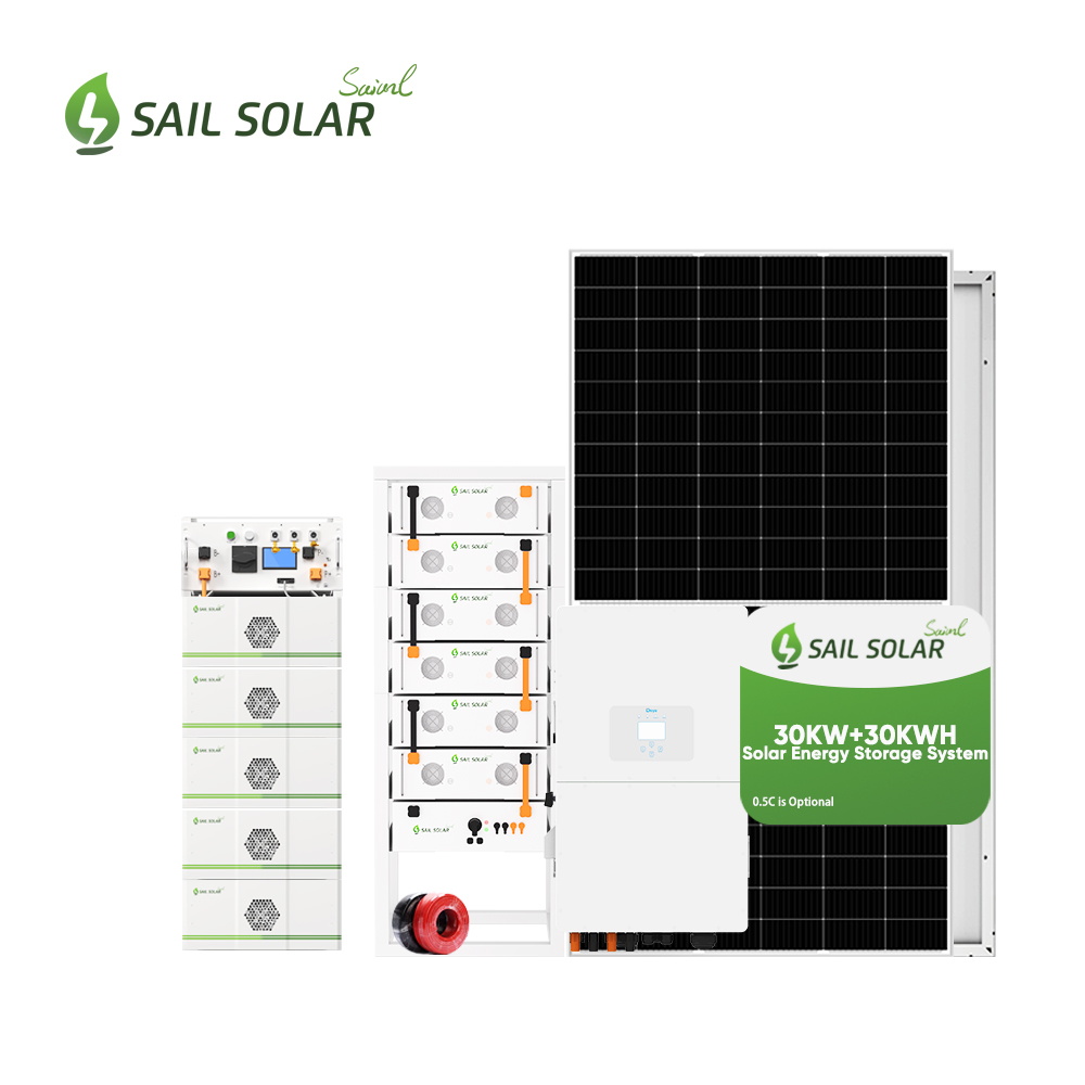 Sistema solar híbrido de rede SAIL SOLAR de 30kW, 40kW e 50kW usando inversor híbrido Deye para uso industrial e comercial