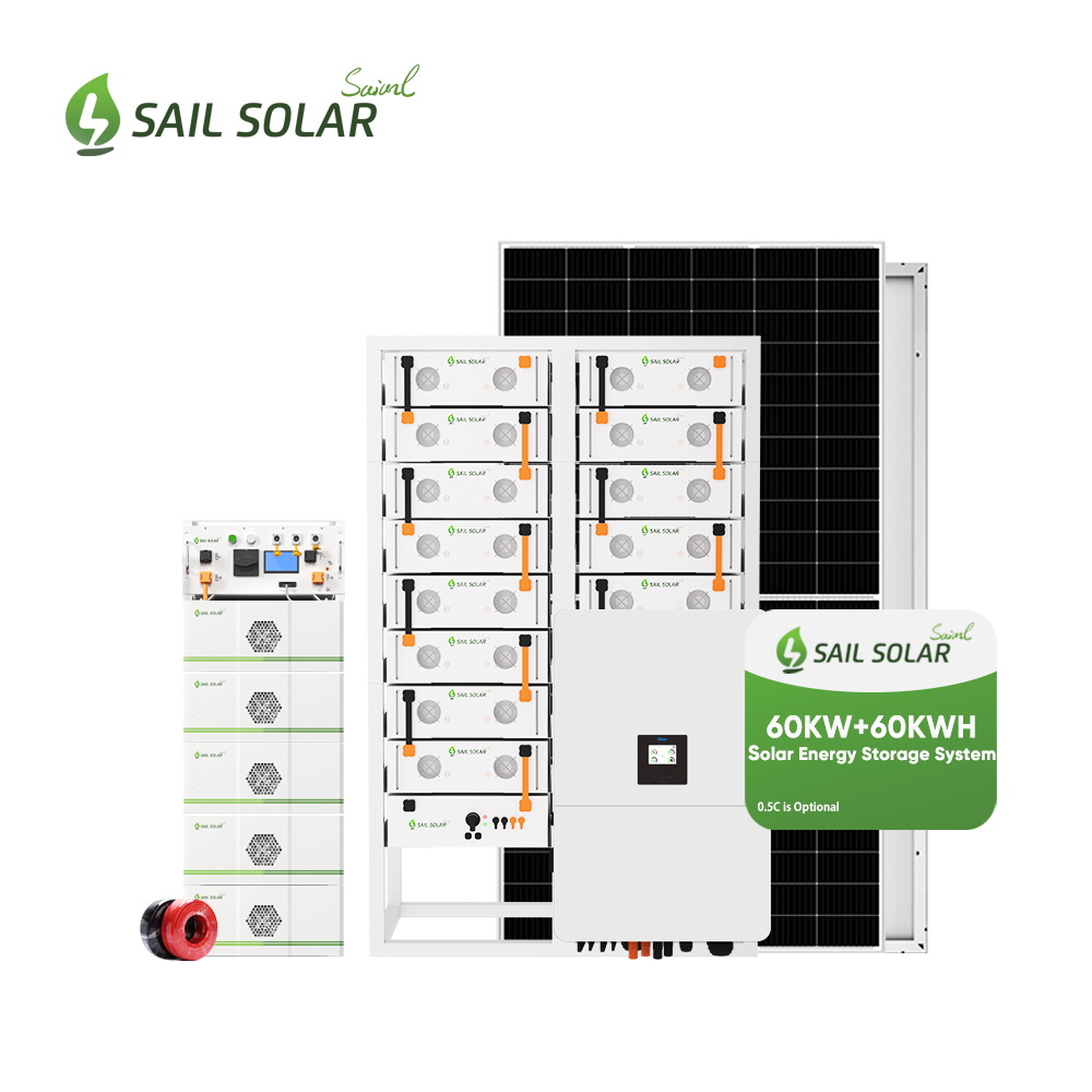 Sistema solar híbrido de alta qualidade de 60 kW e 80 kW conectado/desligado à rede combinado com inversor Deye para solução de sistema de armazenamento de energia comercial